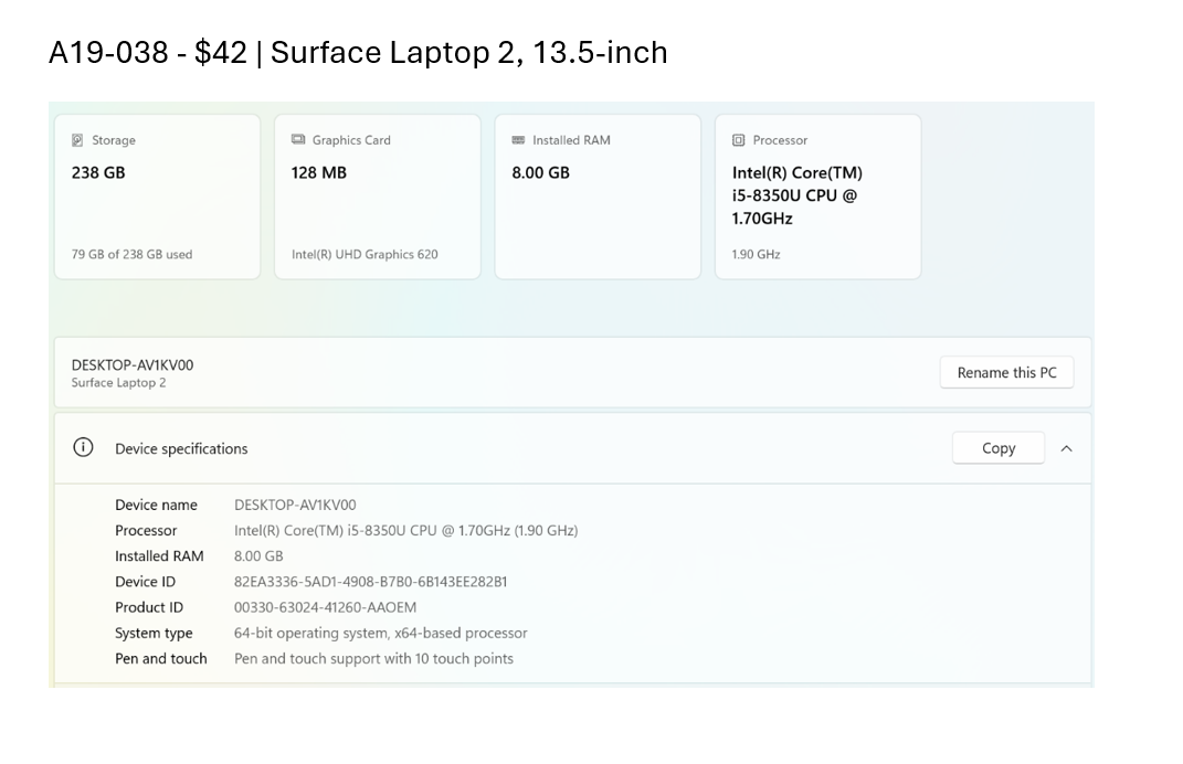 Surface Laptop 2, A19-038