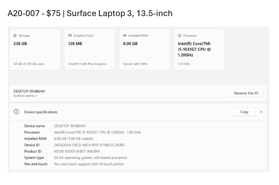 Surface Laptop 3, A20-007