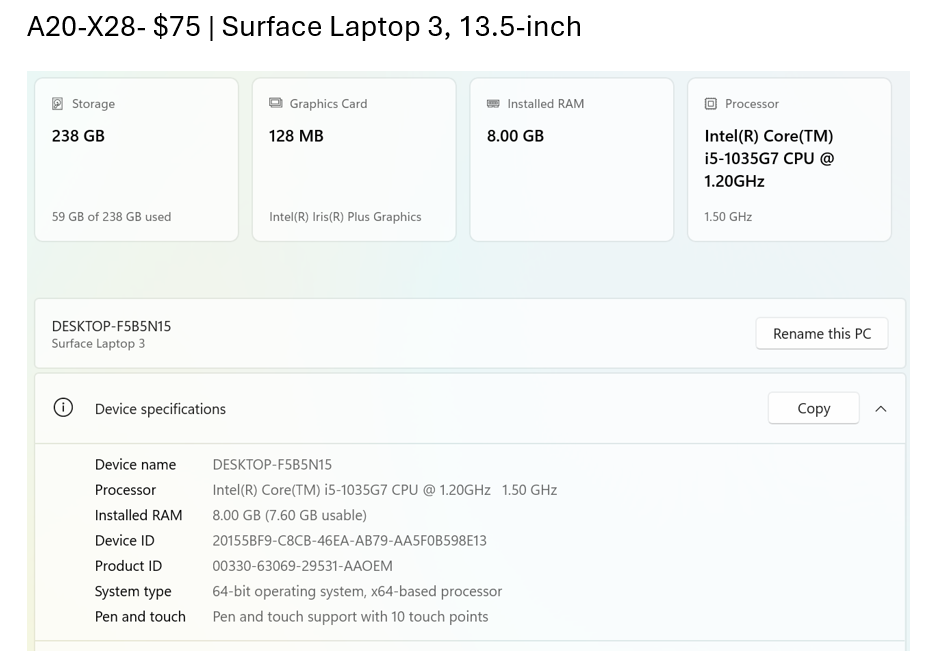 Surface Laptop 3, A20-X28