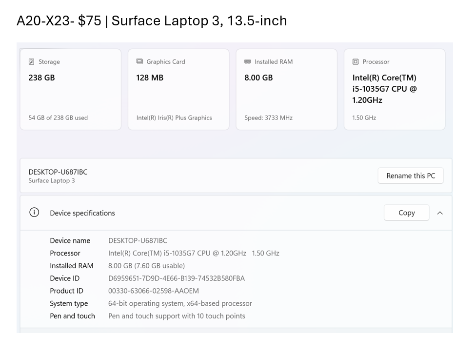 Surface Laptop 3, A20-X23