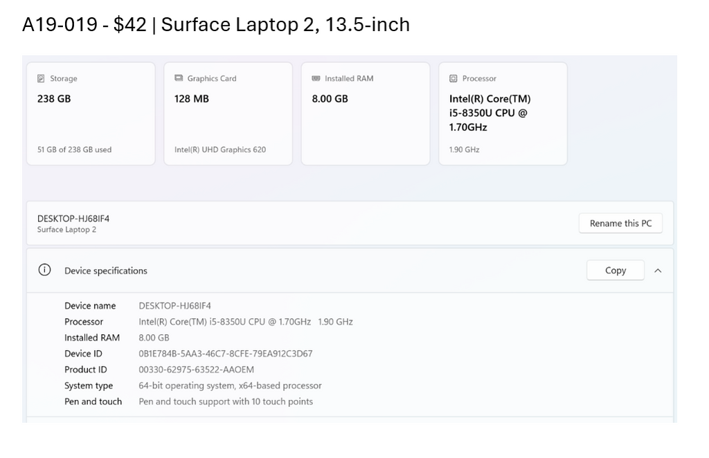 Surface Laptop 2, A19-019