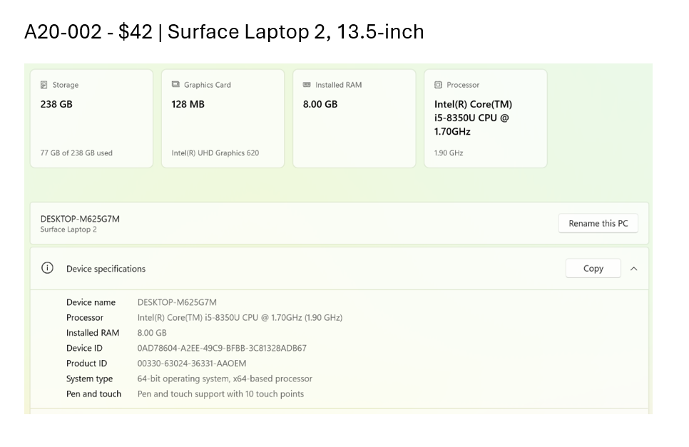 Surface Laptop 2, A20-002